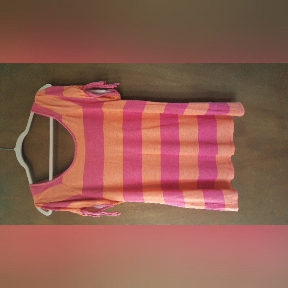 Ana pink and orange striped cold shoulder top